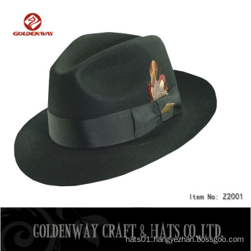 Custom Vintage Retro wholesale Classic Wool Feel Black Women's Wide brim Fedora hats with Feather